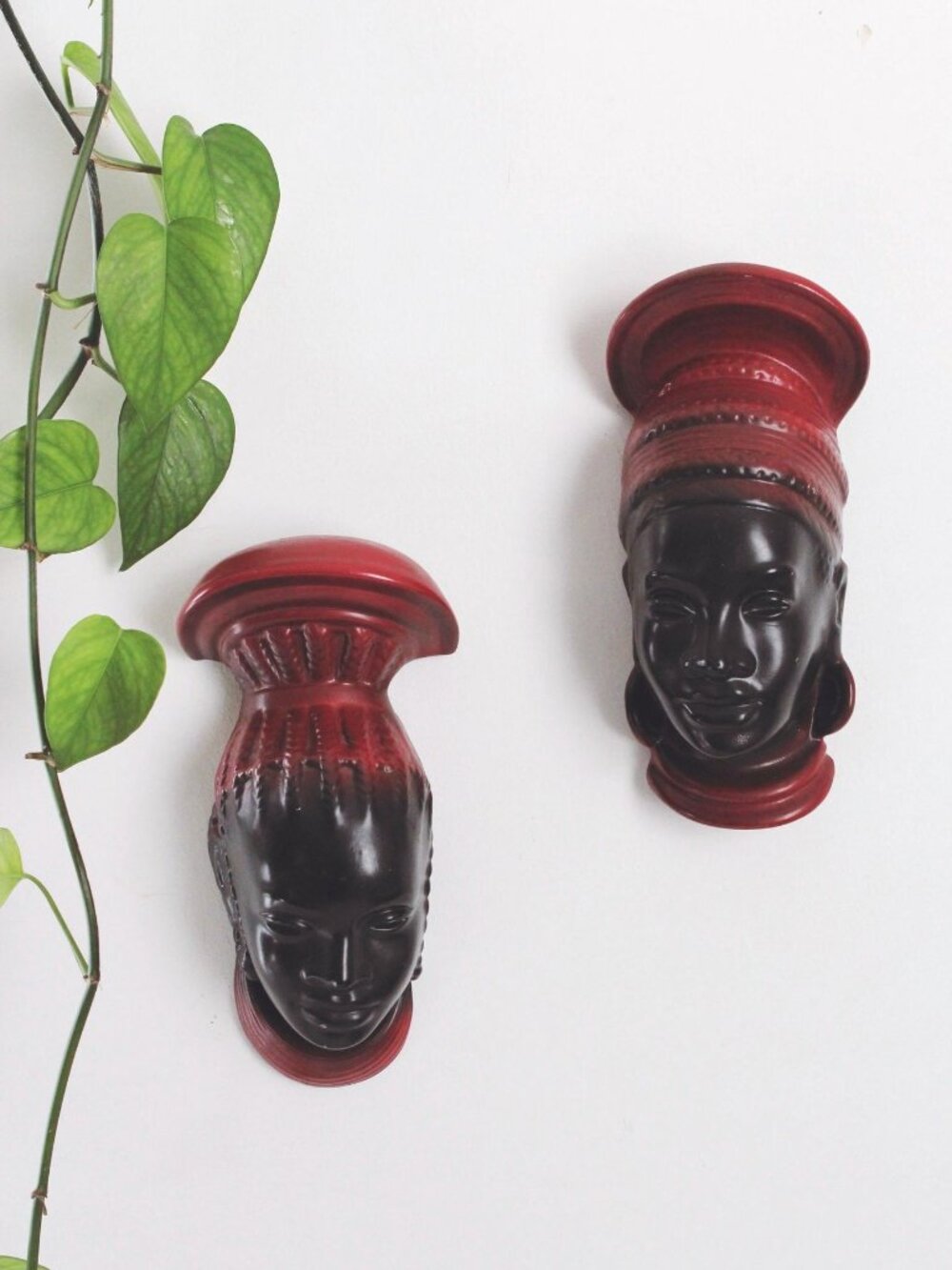 Vintage Ceramic African Tribal Woman Head Wall Hanging  Sculpture Art